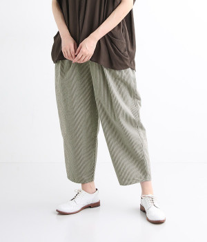 ヒッコリーコクーンパンツ(グレーベージュ×オフホワイト-ONESIZE)