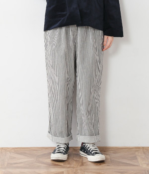 ヒッコリーゆるパンツ(オフホワイト×ブラック-ONESIZE)