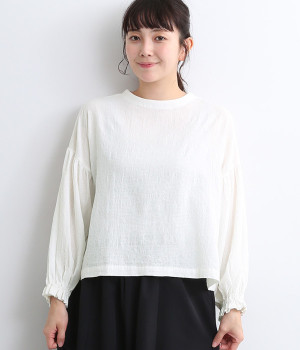 レースジャカード袖ギャザーブラウス