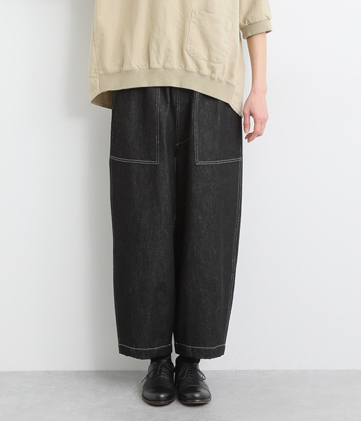 コットンデニムベイカーパンツ(ブラック-ONESIZE)