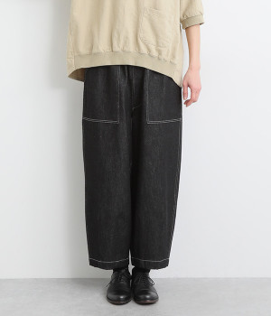 コットンデニムベイカーパンツ(ブラック-ONESIZE)