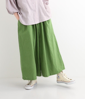 コットンリネンワイドパンツ(グリーン-ONESIZE)