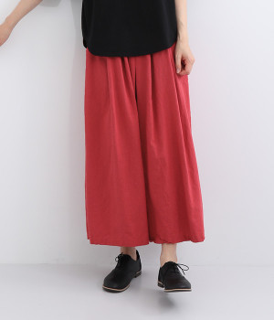 コットンリネンワイドパンツ(レッド-ONESIZE)