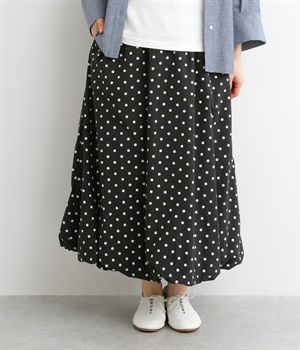 コットンドット柄ウエストゴムバルーンスカート(ブラックドット-ONESIZE)