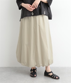 コットンウエストゴムバルーンスカート(ベージュ-ONESIZE)