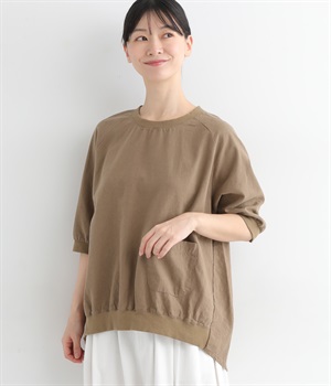 コットンリネンリブ付きコクーンプルオーバー(モカ-ONESIZE)