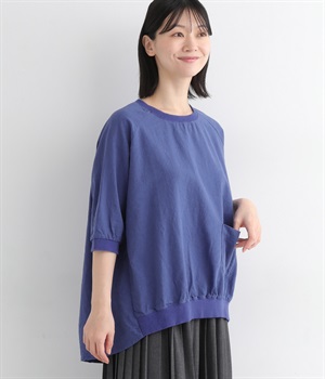 コットンリネンリブ付きコクーンプルオーバー(ロイヤルブルー-ONESIZE)