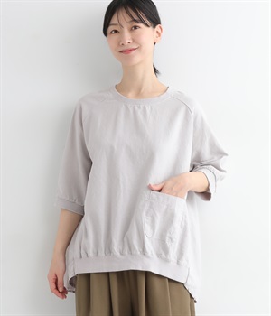 コットンリネンリブ付きコクーンプルオーバー(ライトグレー-ONESIZE)