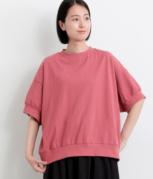 コットン天竺ワイド5分袖Tシャツ(ピンク-ONESIZE)