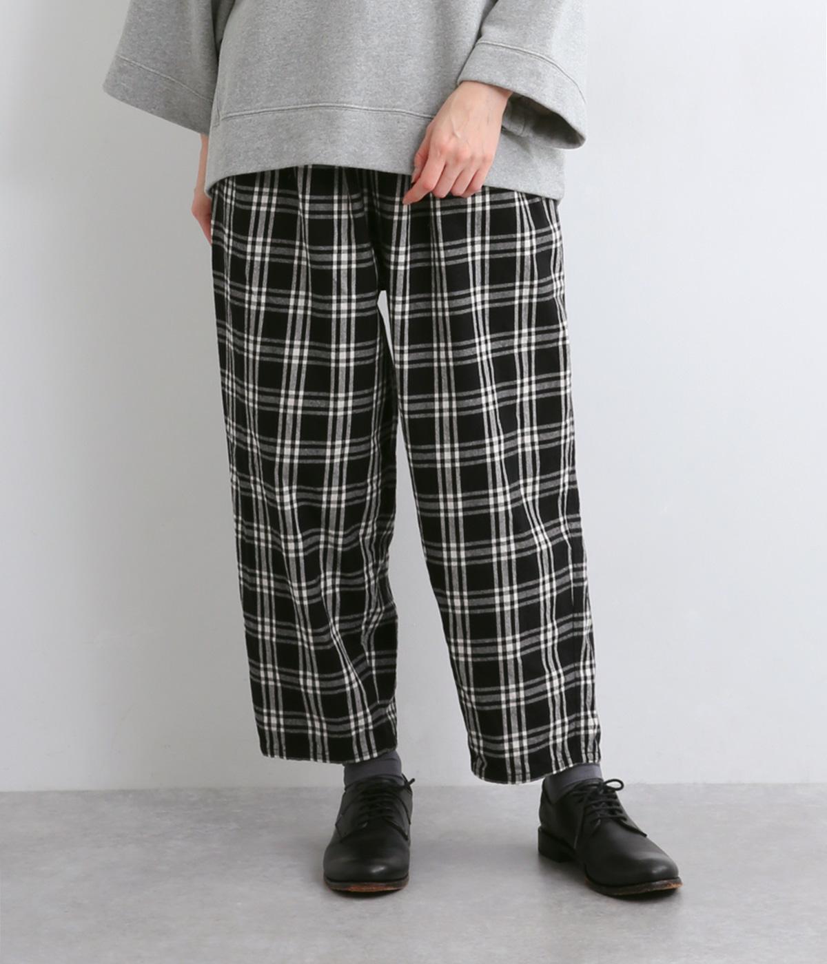 先染めタータンチェックコクーンパンツ(ブラック-F)