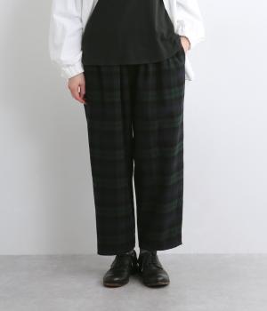 先染めタータンチェックコクーンパンツ(ダークグリーン-F)