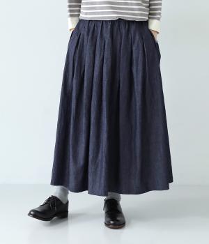 5.5ozコットンリネンデニム タックスカート(ネイビー-F)
