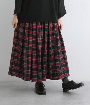 先染めタータンチェックプリーツスカート(ネイビー-F)