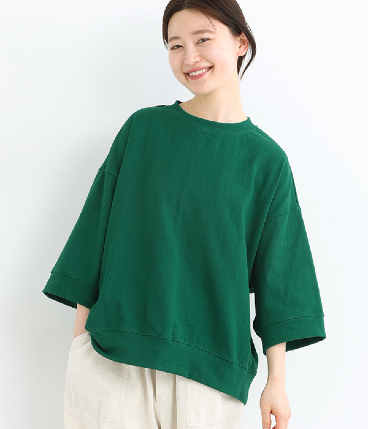 コットン天竺ワイドTシャツ(グリーン-ONESIZE)