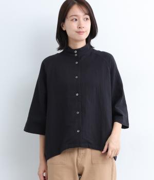 Wガーゼチムニーカラーモモンガシャツ(ブラック-F)