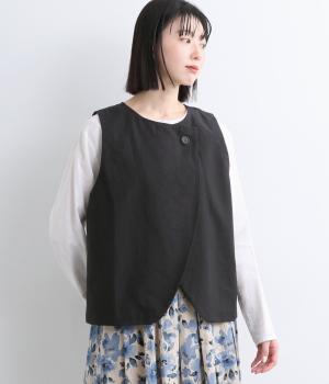 コットンリネンツイルラウンドフライ2wayベスト