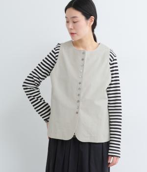 コットンナイロンツイルボタンいっぱい2wayベスト(グレージュ-F)