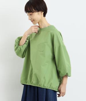 襟リブ7分袖バルーンスリーブプルオーバー