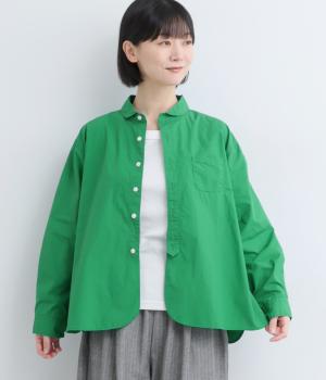 コットンダンプちび襟長袖ブラウス(グリーン-F)
