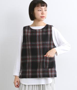 ウール混タータンチェック2wayボタンいっぱいベスト(ネイビー-F)