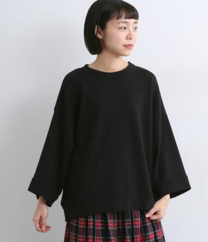 裏毛ワイド9分袖クルーネックプルオーバー(ブラック-F)