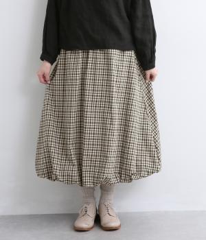 先染めツイルバルーンスカート(ブラックチェック-F)