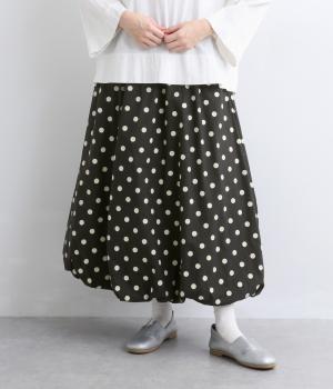 先染めツイルバルーンスカート(水玉ブラック-F)