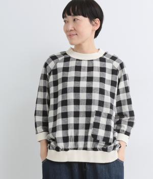コットンリネン先染めチェック襟リブプルオーバー(大ギンガムチェック-F)