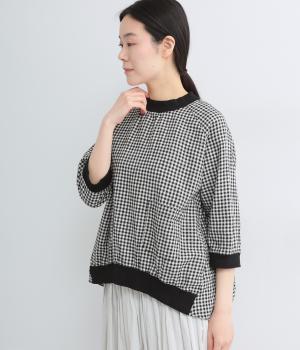 コットンリネン先染めチェック襟リブプルオーバー(小ギンガムチェック-F)