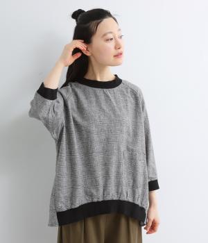 コットンリネン先染めチェック襟リブプルオーバー(グレンチェック-F)