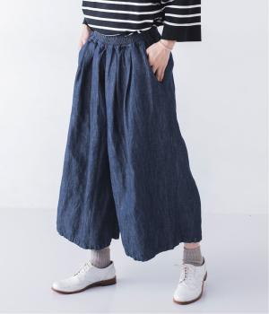 リネンコットンデニム　ガウチョパンツ