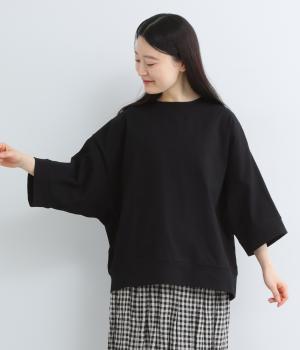 コットン天竺ワイド7分袖Tシャツ(ブラック-F)