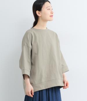コットン天竺ワイド7分袖Tシャツ(グレージュ-F)