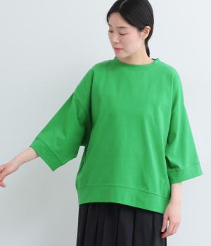 コットン天竺ワイド7分袖Tシャツ(グリーン-F)