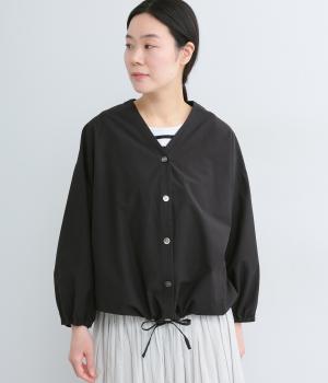 コットンナイロンツイルワイド袖ゴムカーディガン(ブラック-F)