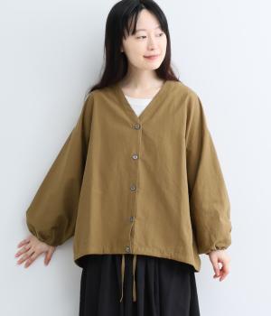 コットンナイロンツイルワイド袖ゴムカーディガン（キャメル・F）