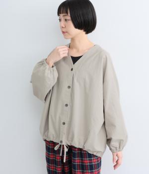 コットンナイロンツイルワイド袖ゴムカーディガン（グレー・F）