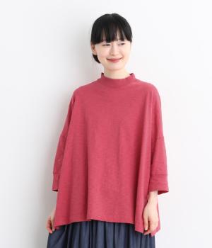 スラブ天竺モックネック7分袖Tシャツ（ピンク・F）