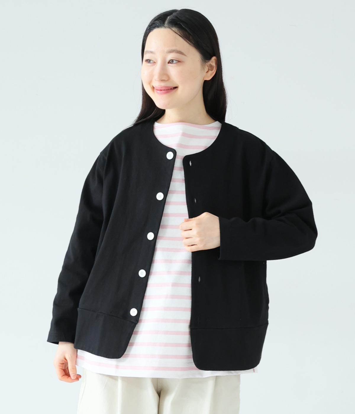 クルーネック長袖カーディガン(ブラック-F)