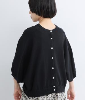コットンリネンニット2wayドルマンカーディガン(ブラック-F)