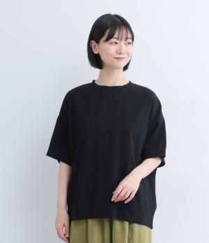 コットン天竺ワイド5分袖Tシャツ(ブラック-F)