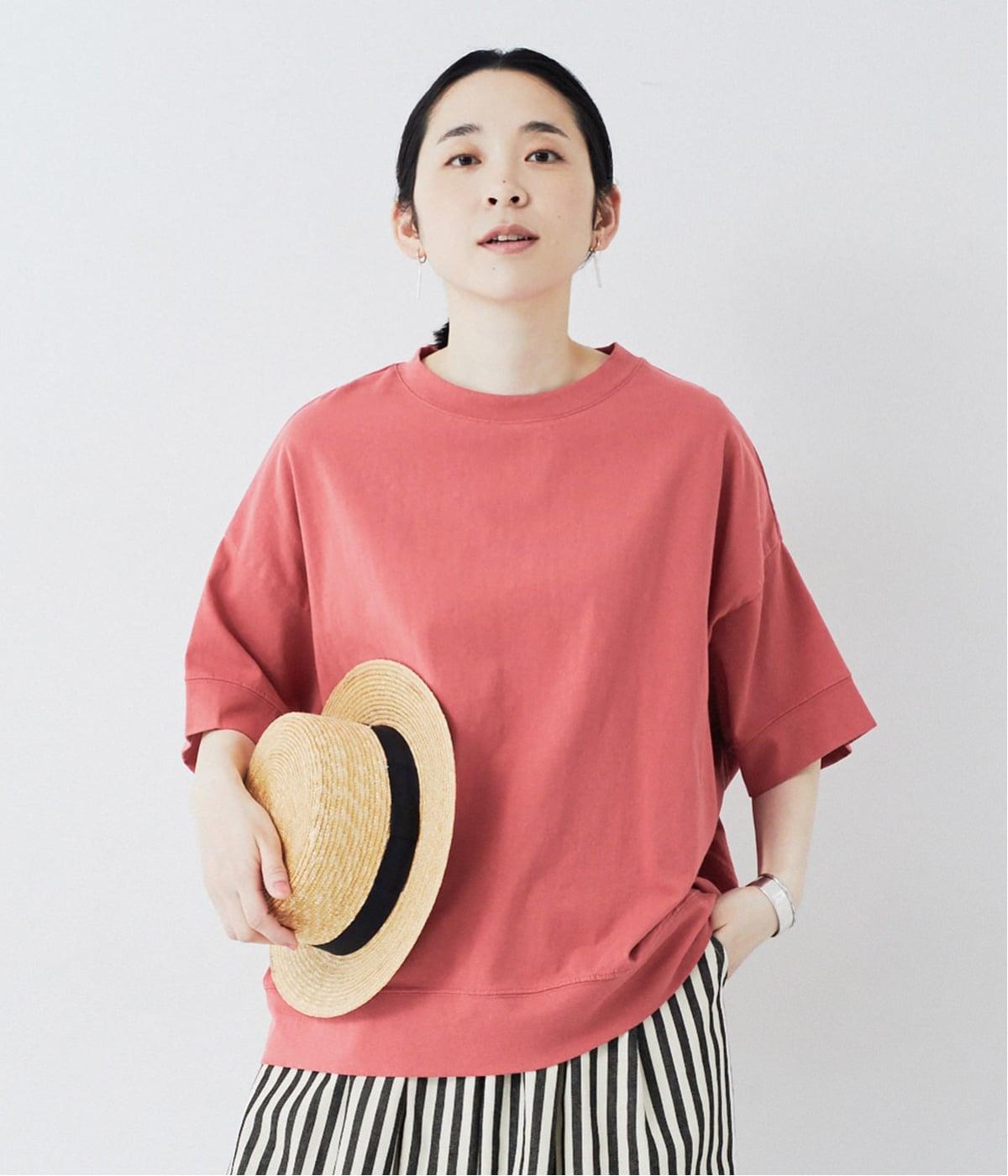 コットン天竺ワイド5分袖Tシャツ(ピンク-F)