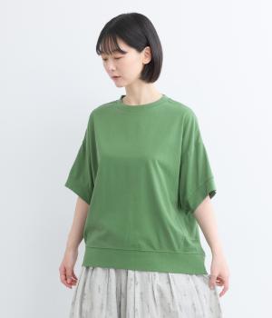 コットン天竺ワイド5分袖Tシャツ(グリーン-F)