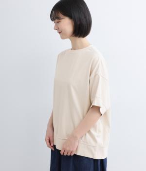 コットン天竺ワイド5分袖Tシャツ(アイボリー-F)