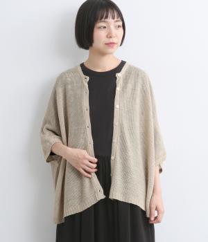 リネン鹿子ニット2wayワイド5分袖カーディガン