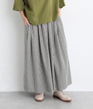 コットンリネンデニムタックスカート（ヒッコリー・F）