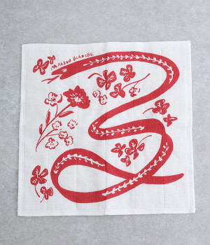 かや生地ふきん　巳と花(レッド-ONESIZE)
