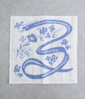 かや生地ふきん　巳と花(ブルー-ONESIZE)