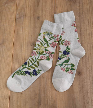 ハイゲージクルーソックス　花鳥風月　HATUNE(グレー-ONESIZE)