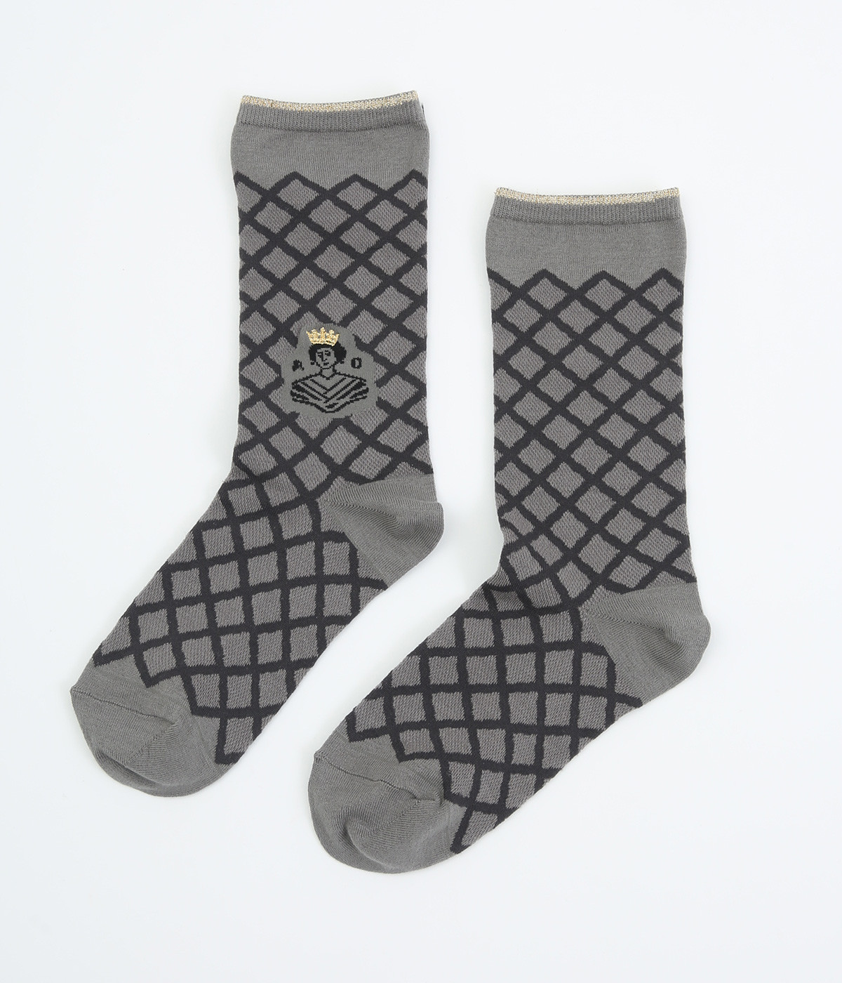 ハイゲージ クルーソックス -刺繍- EMBREM(チャコール-ONESIZE)